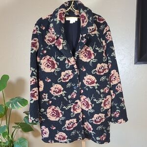 Saltwater LUXE Black Rose Floral Heavy Teddy Sherpa Jacket Side Pockets Medium